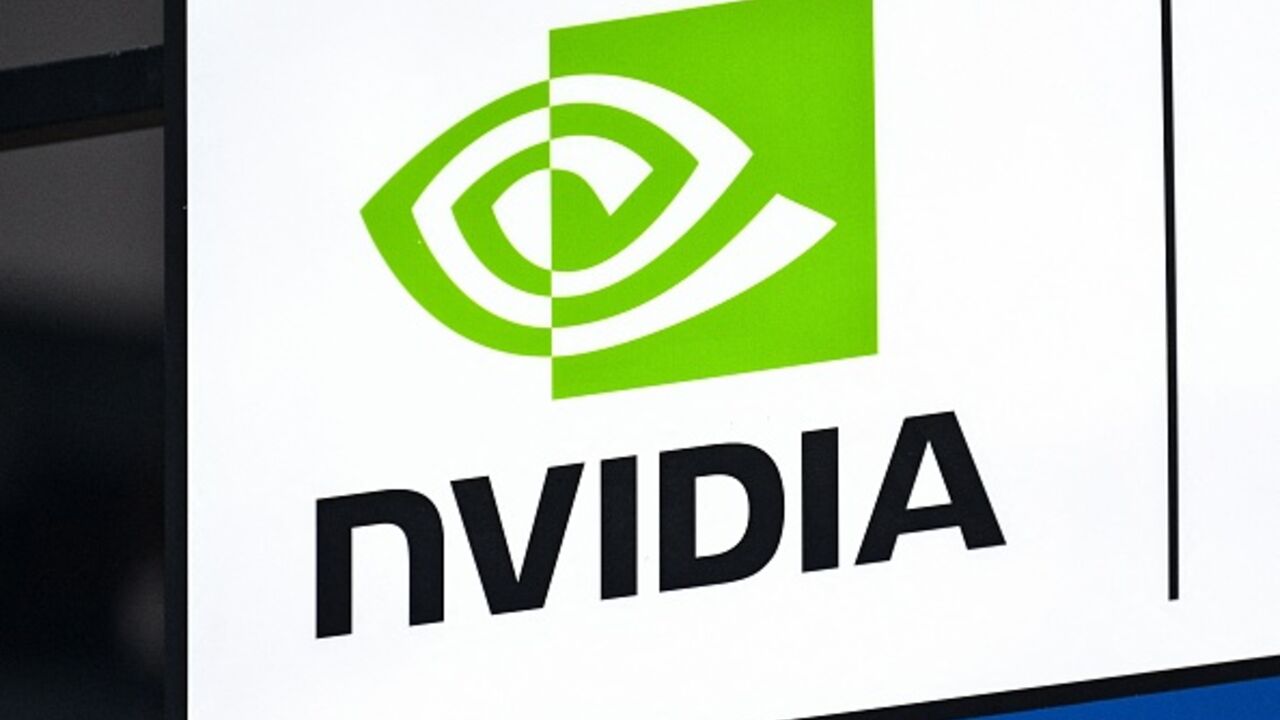 The Nvidia logo is seen during the World Artificial Intelligence Conference (WAIC) at the Shanghai World Expo and Convention Center in Shanghai on July 28, 2025. (Photo by Hector RETAMAL / AFP) (Photo by HECTOR RETAMAL/AFP via Getty Images)