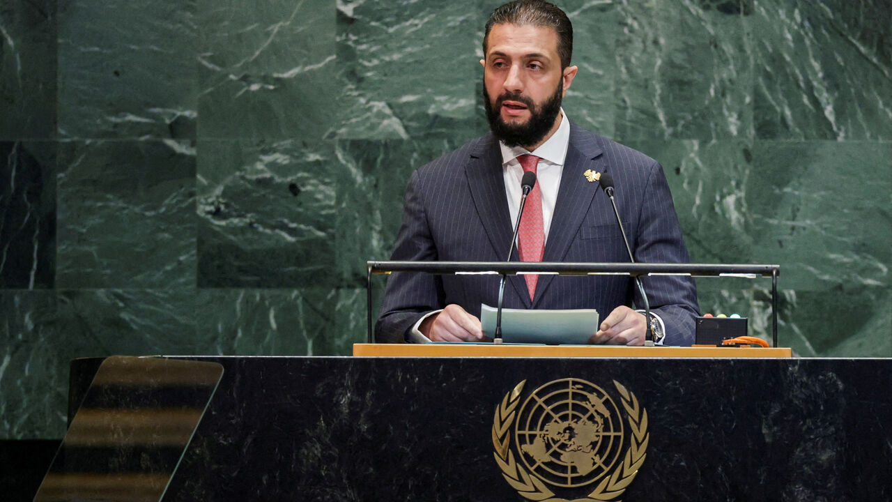FILE PHOTO: Syrian President Ahmed al-Sharaa addresses the 80th United Nations General Assembly (UNGA) at the U.N. headquarters in New York, U.S., September 24, 2025. REUTERS/Jeenah Moon/File Photo