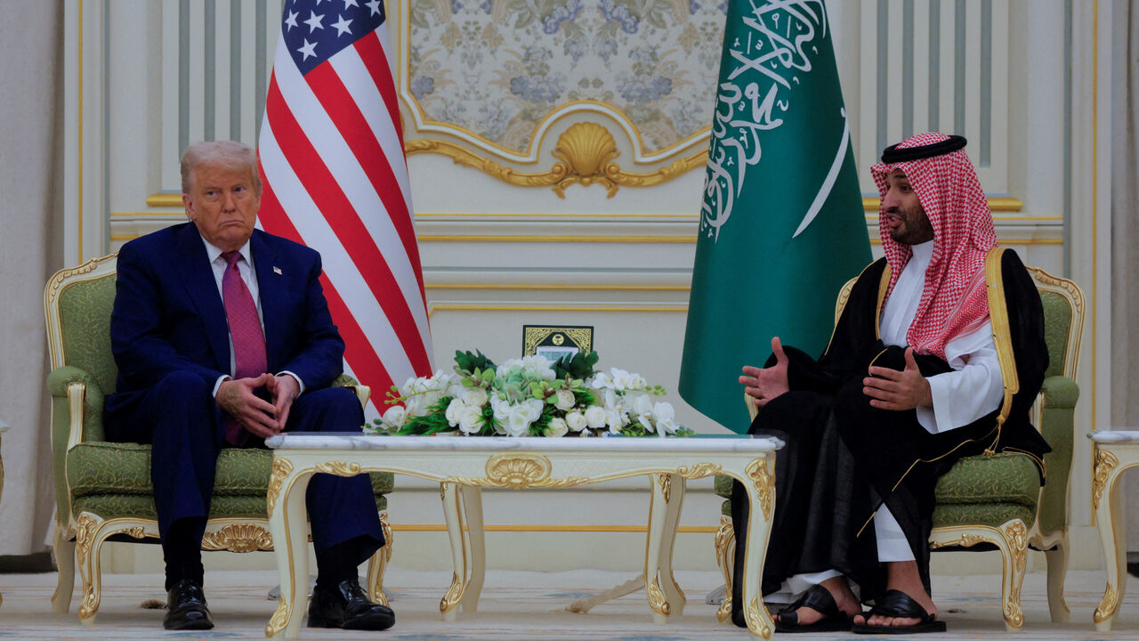 FILE PHOTO: U.S. President Donald Trump and Saudi Crown Prince and Prime Minister Mohammed Bin Salman attend a bilateral meeting at the Royal Court in Riyadh, Saudi Arabia, May 13, 2025. REUTERS/Brian Snyder/File Photo