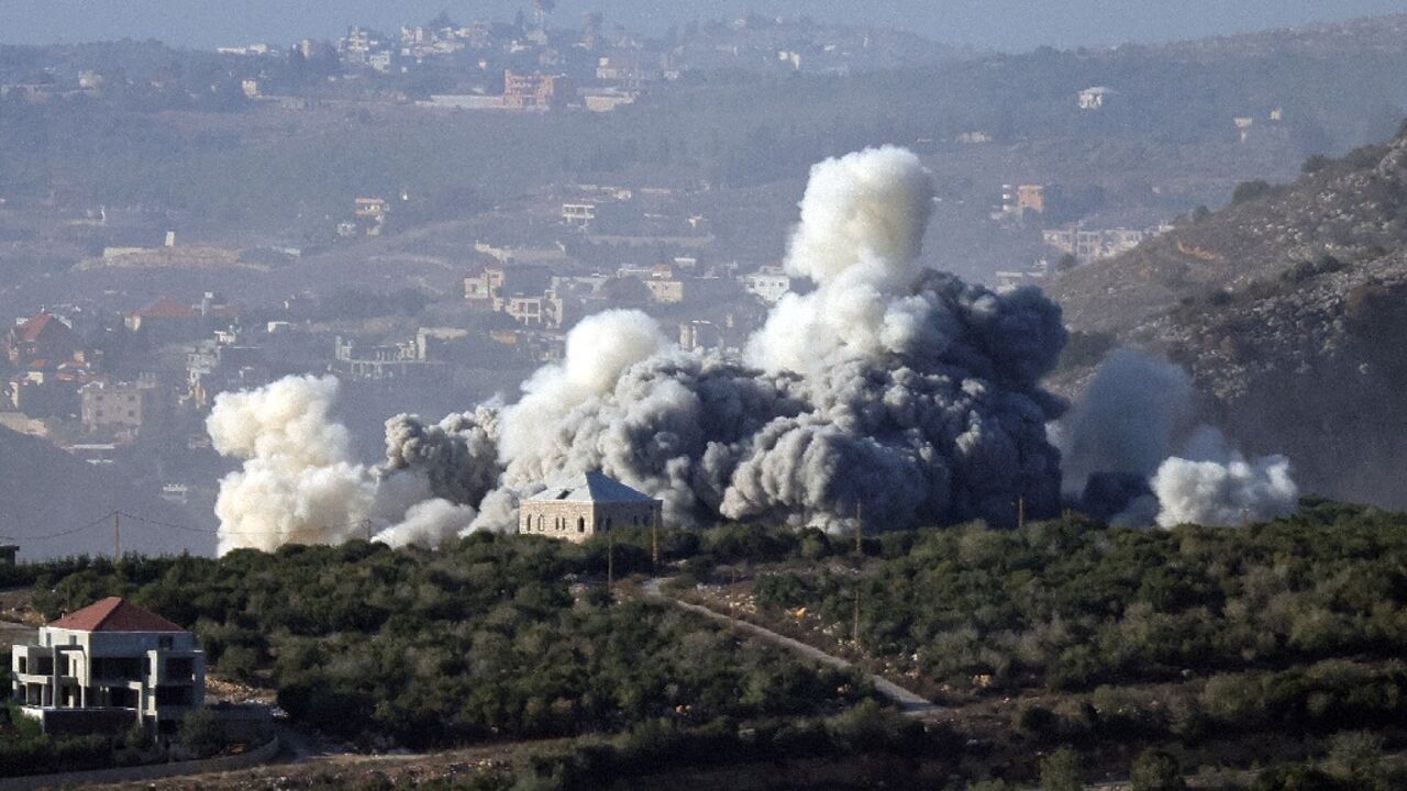 Smoke rising from the site of an Israeli air strike in southern Lebanon