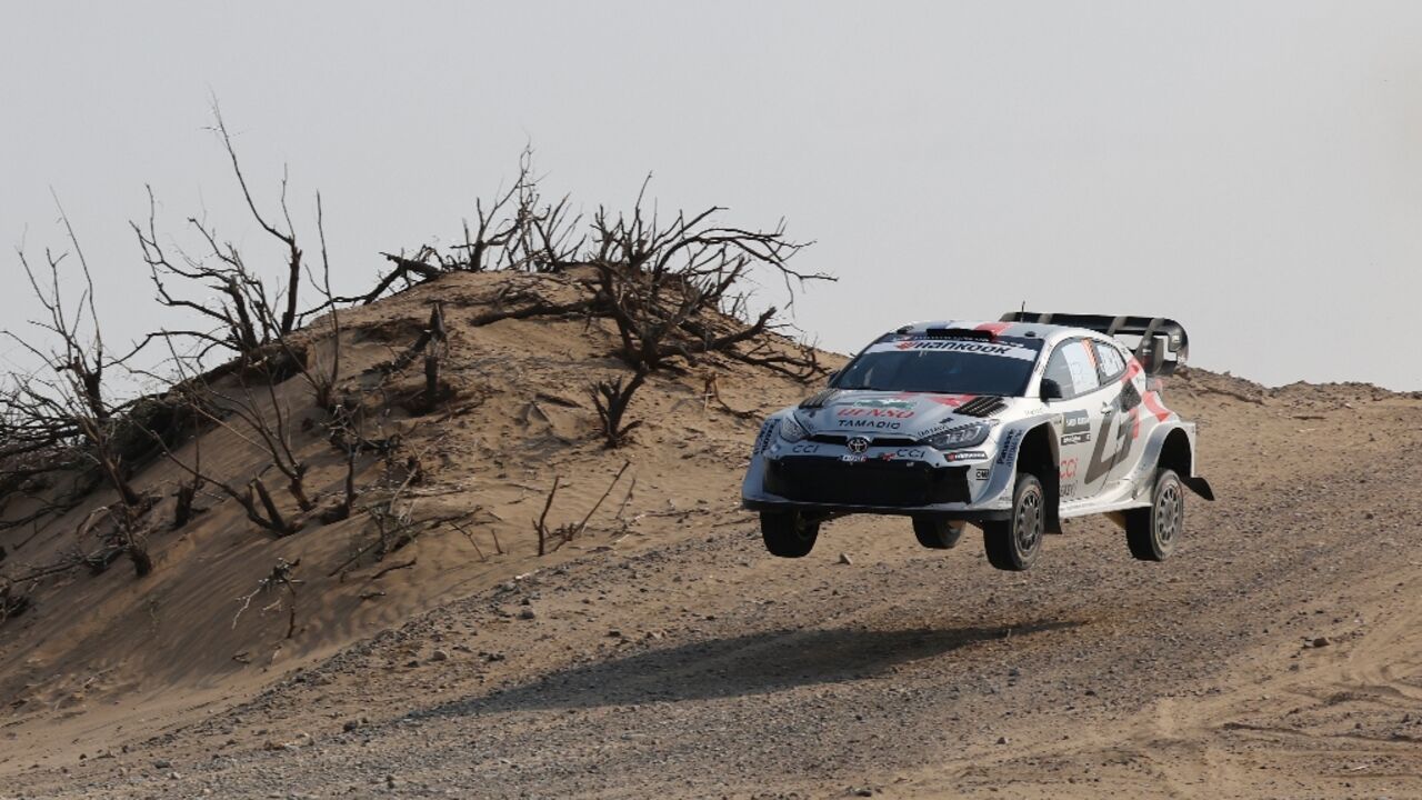 French driver Sebastien Ogier and his co-driver Vincent Landais compete in their Toyota GR Yaris during stage 5 of the FIA World Rally Championship (WRC) in Jeddah