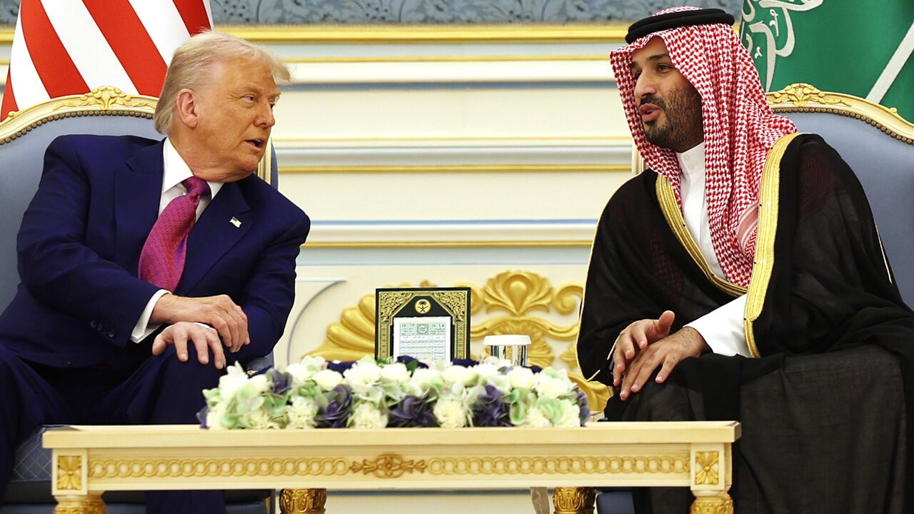 US President Donald Trump meets with Saudi Crown Prince Mohammed bin Salman during a “coffee ceremony” at the Saudi Royal Court on May 13, 2025, in Riyadh, Saudi Arabia. 