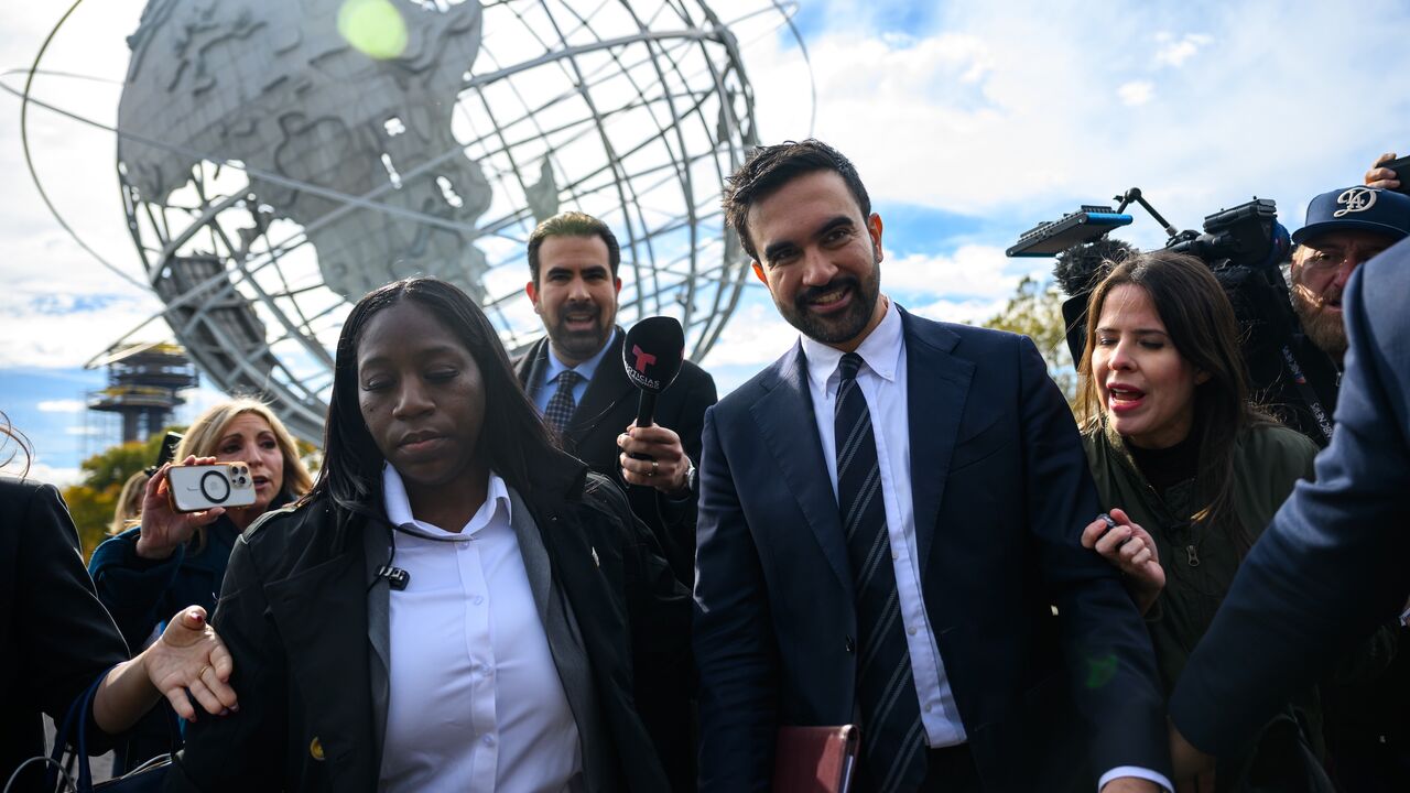 New York City's mayor-elect, Zohran Mamdani, attends a press conference at the Unisphere, in Queens, Nov. 5, 2025.