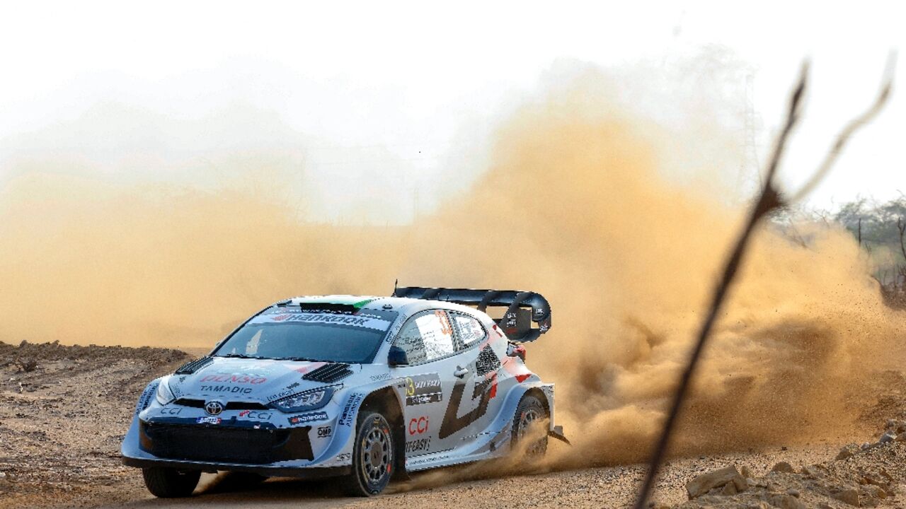 Welsh driver Elfyn Evans in his Toyota GR Yaris at the FIA World Rally Championship (WRC) in Jeddah