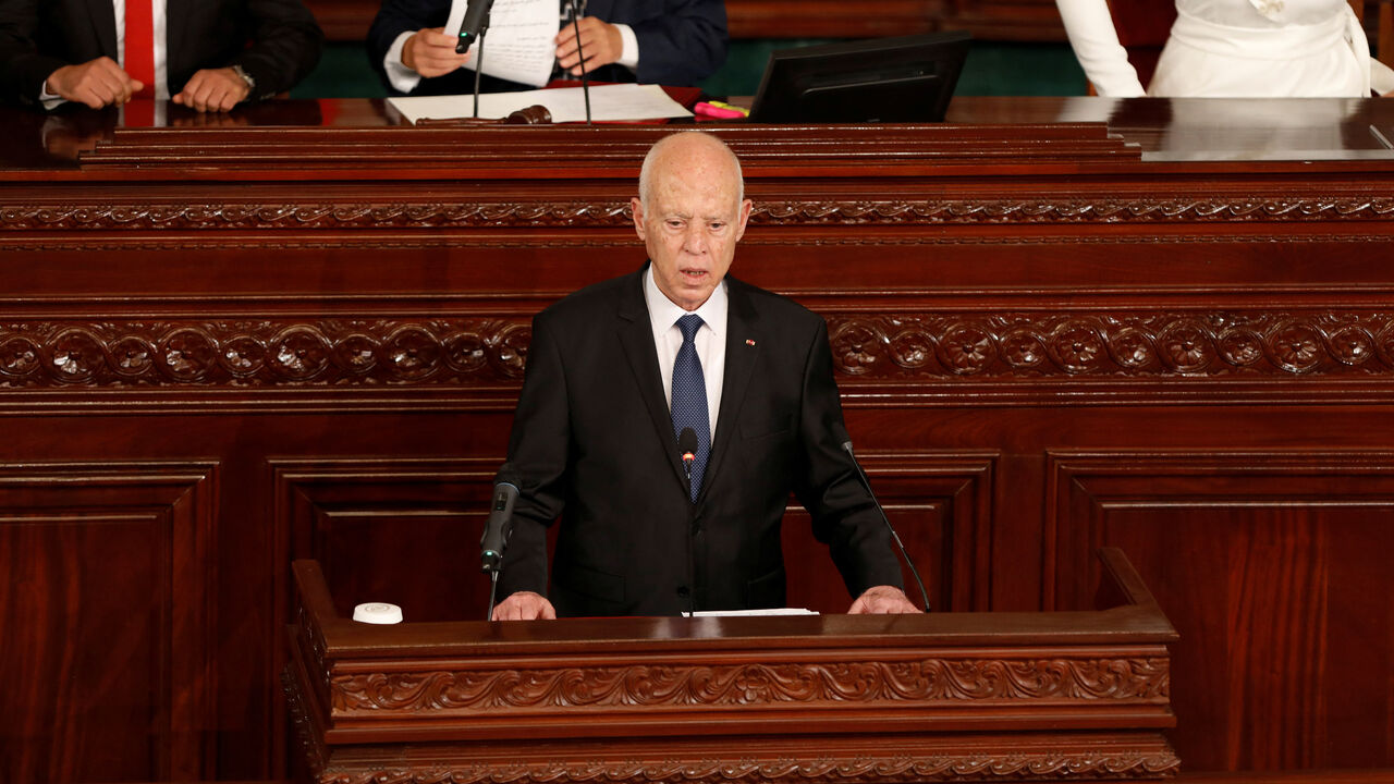 Tunisia's President Kais Saied attends his swearing-in ceremony for his second term at the parliament in Tunis, Tunisia October 21, 2024. REUTERS/Zoubeir Souissi