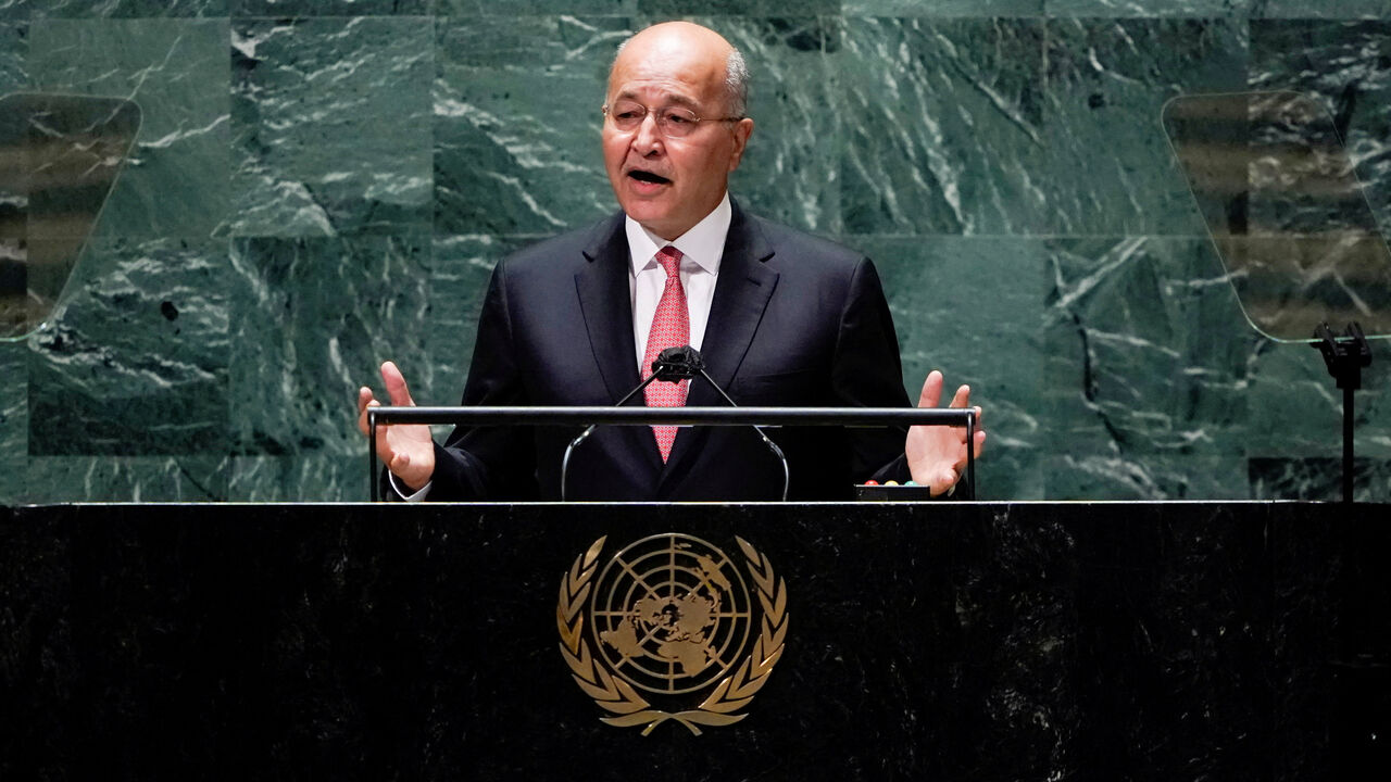 FILE PHOTO: President of Iraq, Barham Salih, speaks during the 76th Session of the U.N. General Assembly in New York, U.S. September 23, 2021. Timothy A. Clary/Pool via REUTERS/File Photo