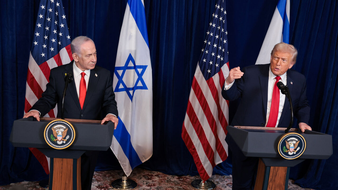 U.S. President Donald Trump and Israeli Prime Minister Benjamin Netanyahu hold a press conference after meeting at Trump’s Mar-a-Lago club in Palm Beach, Florida, U.S., December 29, 2025. REUTERS/Jonathan Ernst