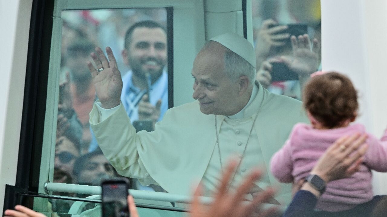 Pope Leo XIV was grreeted by a huge and rapturous crowd on Beirut's waterfront on the last day of his visit to crisis-hit Lebanon