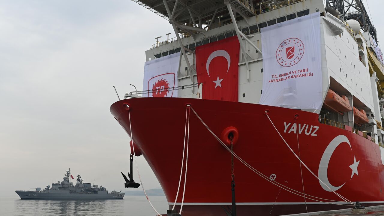 A picture taken at the port of Dilovasi, outside Istanbul, on June 20, 2019, shows the drilling ship Yavuz scheduled to search for oil and gas off Cyprus.