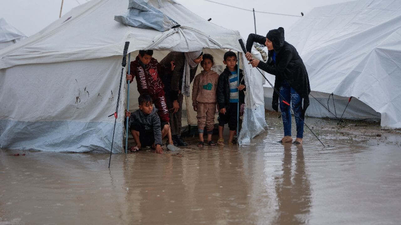 Storm Byron's heavy winter rains swept across Gaza, flooding tents and makeshift shelters