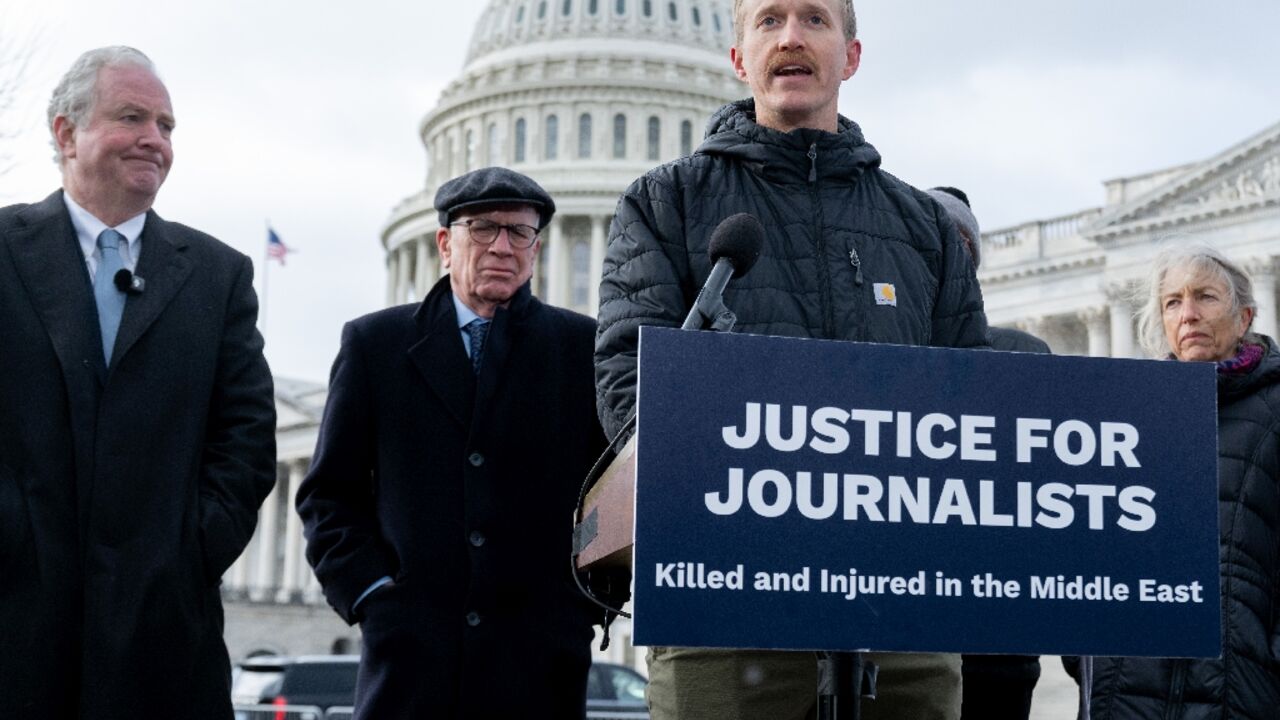 AFP journalist Dylan Collins speaks about his experience of being wounded during an Israeli attack on a group of reporters in southern Lebanon on October 13, 2023 