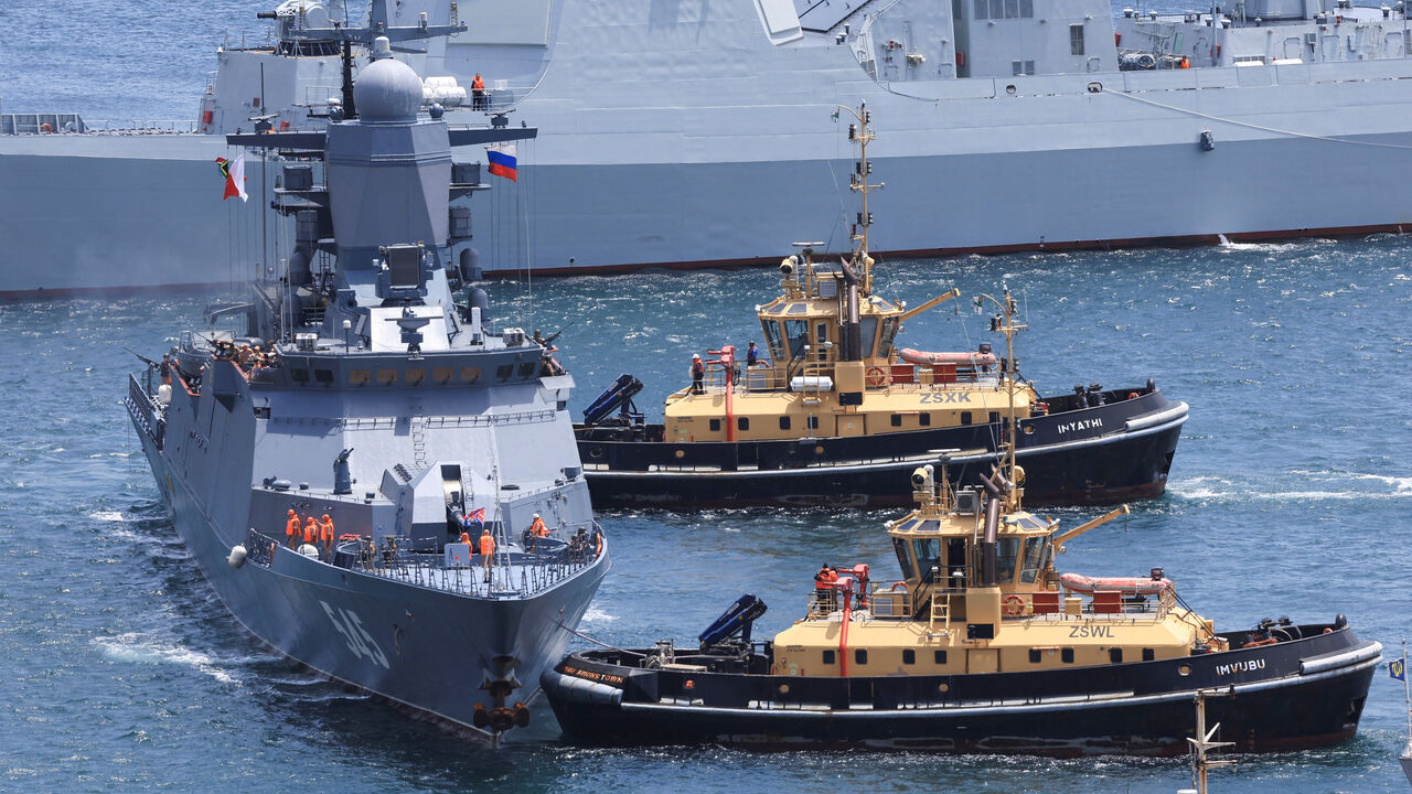 A Russian vessel arrives at the Simon's Town Naval base ahead of the BRICS Plus countries which include China, Russia and Iran for a joint naval exercises in South Africa's, in Cape Town, South Africa, January 9, 2026. REUTERS/Esa Alexander