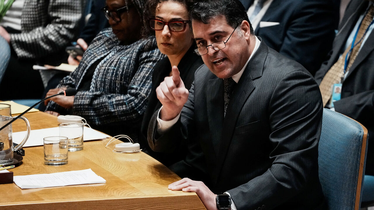 Iranian human rights activist Ahmad Batebi speaks during a meeting of the United Nations Security Council on Iran at the request of the United States at U.N. headquarters in New York City, U.S., January 15, 2026. REUTERS/Eduardo Munoz