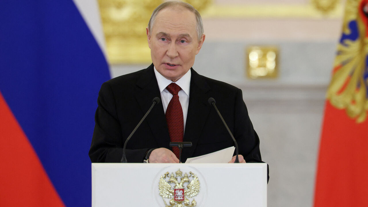 Russian President Vladimir Putin delivers a speech during a ceremony to receive letters of credence from newly appointed foreign ambassadors at the Grand Kremlin Palace in Moscow, Russia, January 15, 2026. REUTERS/Ramil Sitdikov/Pool