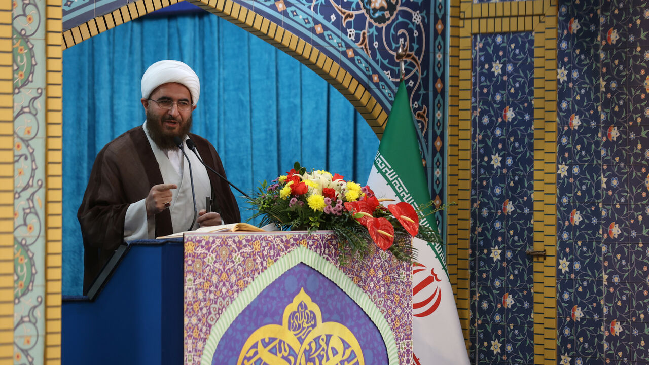FILE PHOTO: Mohammad Javad Haj Ali Akbari, the Friday prayer Imam, speaks during Friday prayer, in Tehran, Iran October 22, 2021. Majid Asgaripour/WANA (West Asia News Agency) via REUTERS/File Photo
