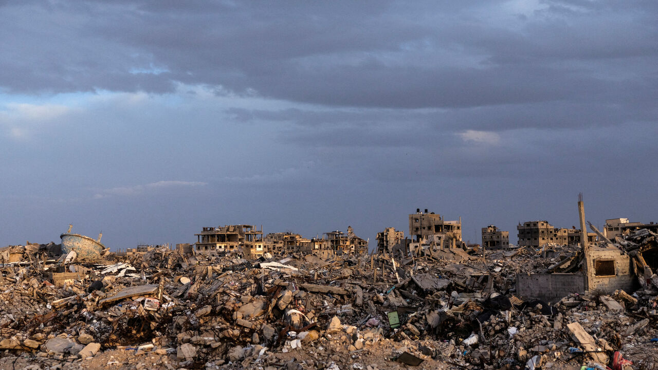FILE PHOTO: Buildings lie in ruins amidst the rubble in Rafah, in the southern Gaza Strip, on December 8, 2025. REUTERS/Nir Elias /File Photo