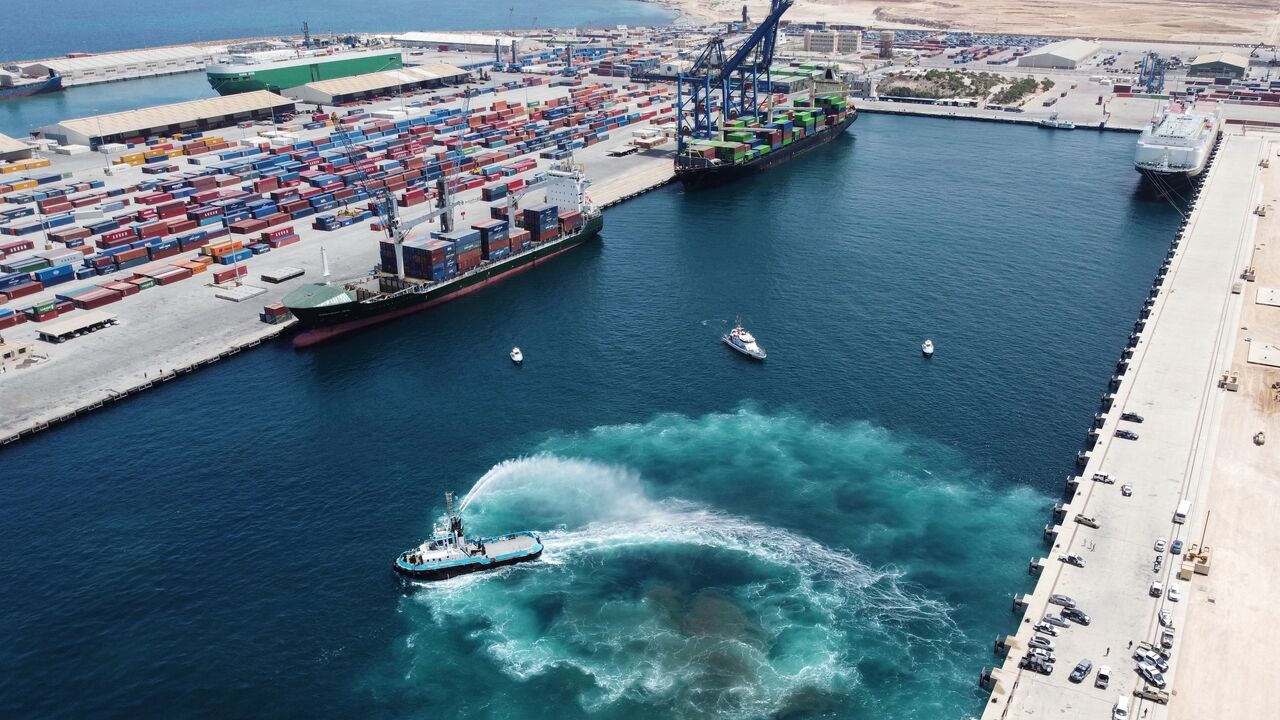 Loading docks at the port of Libya's northwestern city of Misrata during a ceremony marking the completion of the first phase of the Misrata Free Zone project, on June 25, 2022. 