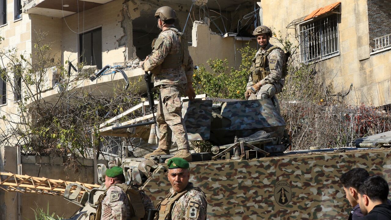 Lebanese army troops deploy in the southern Lebanese border town of Aitaroun, following the pullout of Israeli forces, on Feb. 2, 2025. 
