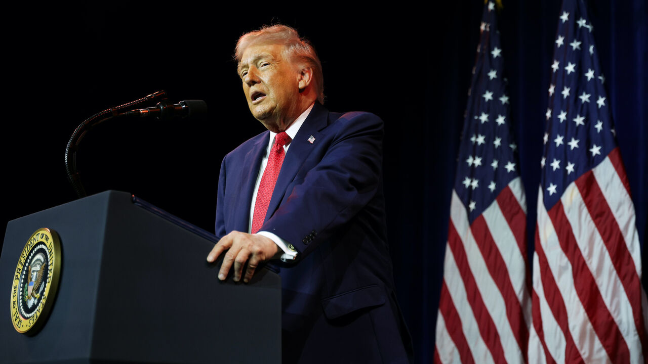 US President Donald Trump addresses a House Republican retreat at The John F. Kennedy Center for the Performing Arts on Jan. 6, 2026 in Washington, DC.