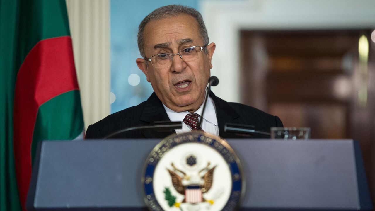 Algerian Foreign Minister Ramtane Lamamra speaks to the press with US Secretary of State John Kerry (unseen) during a press conference as part of the US/ Algeria Strategic Dialogue at the State Department in Washington, on April 8, 2015. 