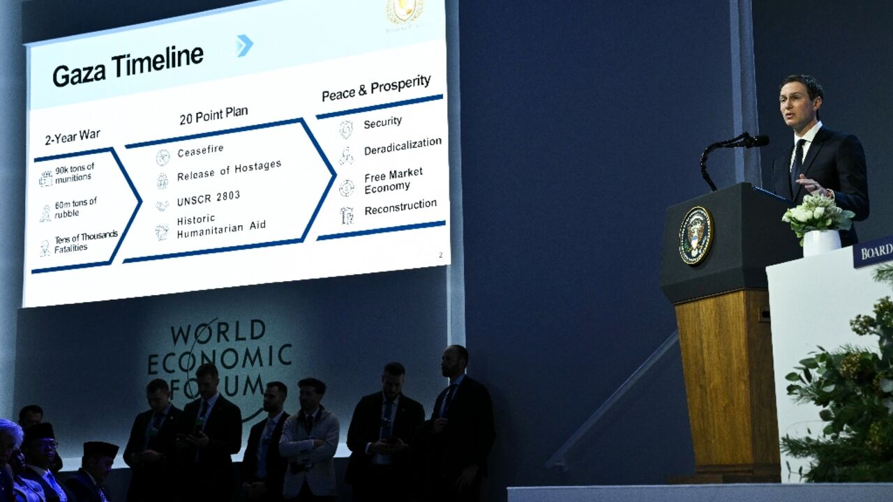 US businessman Jared Kushner presents his "master plan" for Gaza at the the World Economic Forum in Davos on Thursday