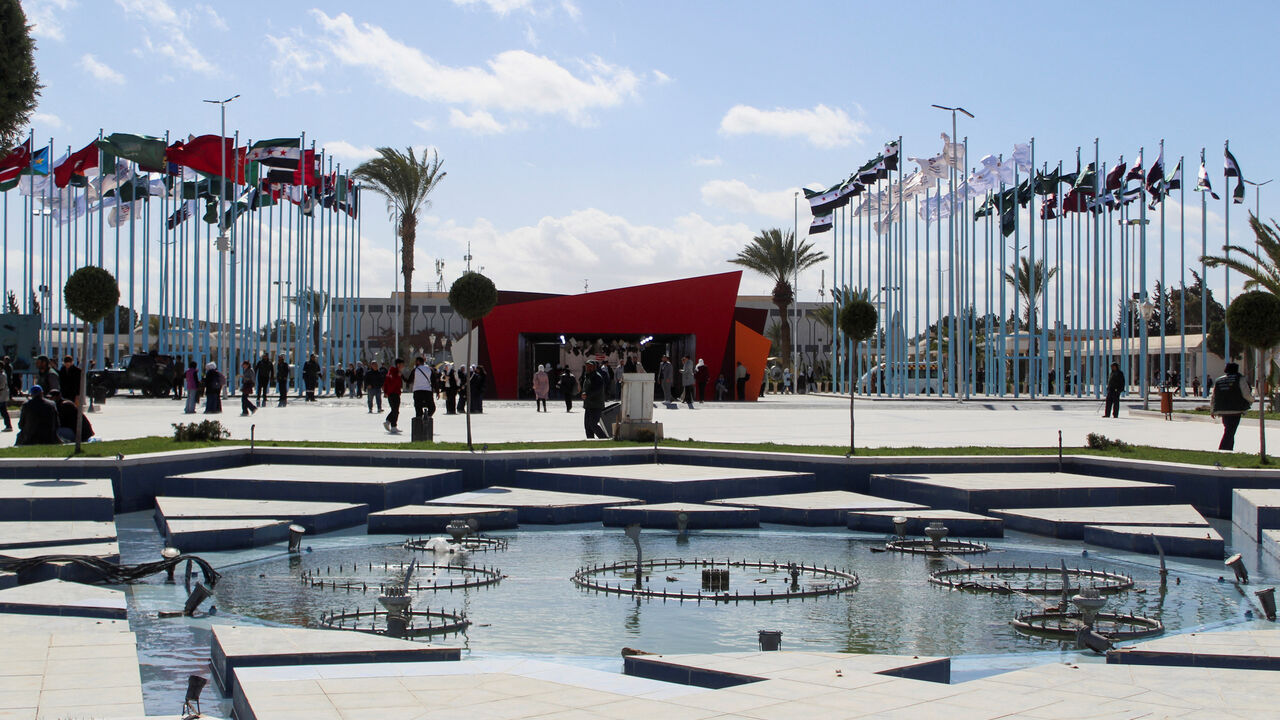 The main entrance to the Damascus International Book Fair, in Damascus, Syria, February 10, 2026. REUTERS/Firas Makdesi