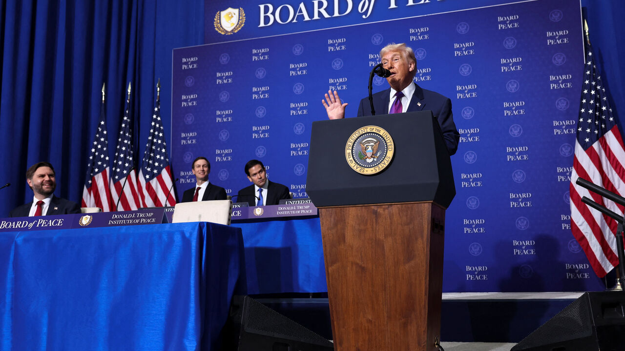 U.S President Donald Trump speaks at the inaugural Board of Peace meeting at the U.S. Institute of Peace in Washington, D.C., U.S., February 19, 2026. REUTERS/Kevin Lamarque