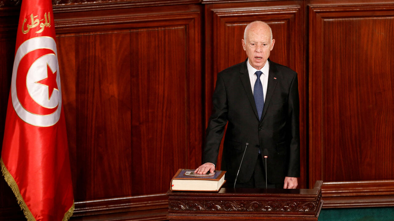 FILE PHOTO: Tunisia's President Kais Saied attends his swearing-in ceremony for his second term at the parliament in Tunis, Tunisia October 21, 2024. REUTERS/Zoubeir Souissi/File Photo