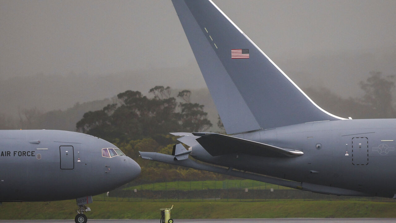 U.S. military planes on the tarmac of Lajes air base in Terceira island, Azores, Portugal, February 21, 2026. REUTERS/Pedro Nunes