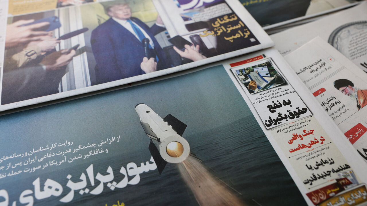 An Iranian newspaper with a cover photo of an Iranian missile, in Tehran, Iran, February 19, 2026. Majid Asgaripour/WANA (West Asia News Agency) via REUTERS