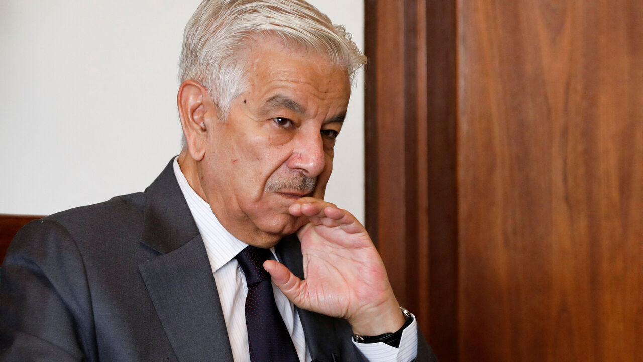 Pakistan's Defence Minister Khawaja Muhammad Asif looks on during an interview with Reuters in Islamabad, Pakistan, October 20, 2025. REUTERS/Salahuddin