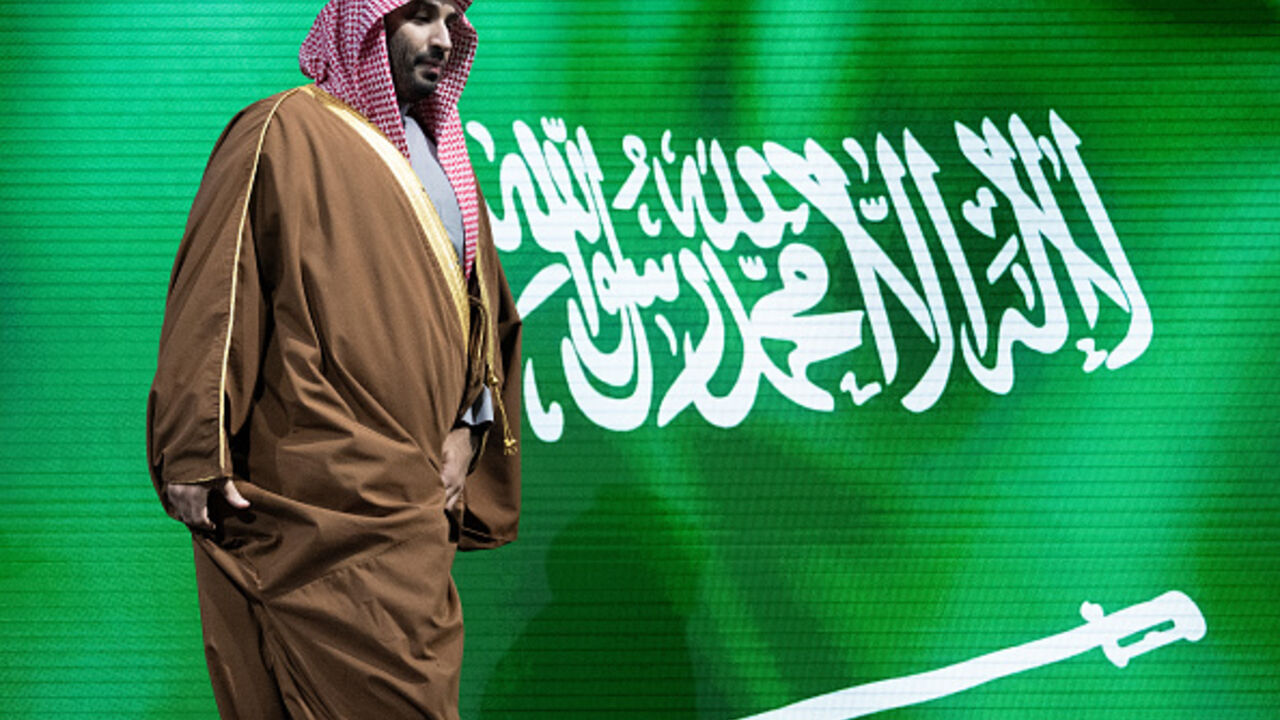Saudi Arabia Crown Prince Mohammad bin Salman Al Saud during the US-Saudi Investment Forum at the Kennedy Center November 19, 2025, in Washington, DC. (BRENDAN SMIALOWSKI/AFP via Getty Images)