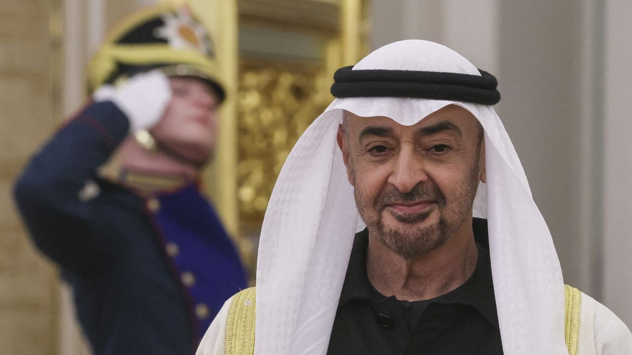 UAE President Sheikh Mohamed bin Zayed Al Nahyan arrives for a welcoming ceremony prior to talks with the Russian president at the Kremlin in Moscow, on Jan. 29, 2026. 