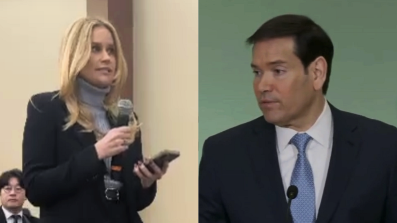 Elizabeth Hagdeorn asking Rubio a question about negotiations with the Iranian government after its killing of protesters