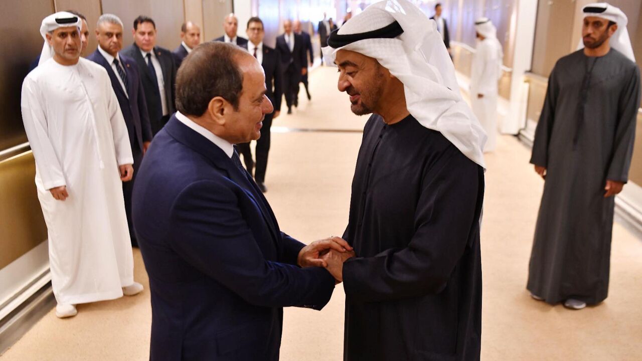 President of the United Arab Emirates Sheikh Mohamed bin Zayed welcomes Egypt's President Abdel Fattah al-Sisi, in Abu Dhabi, United Arab Emirates, Feb. 9, 2026.