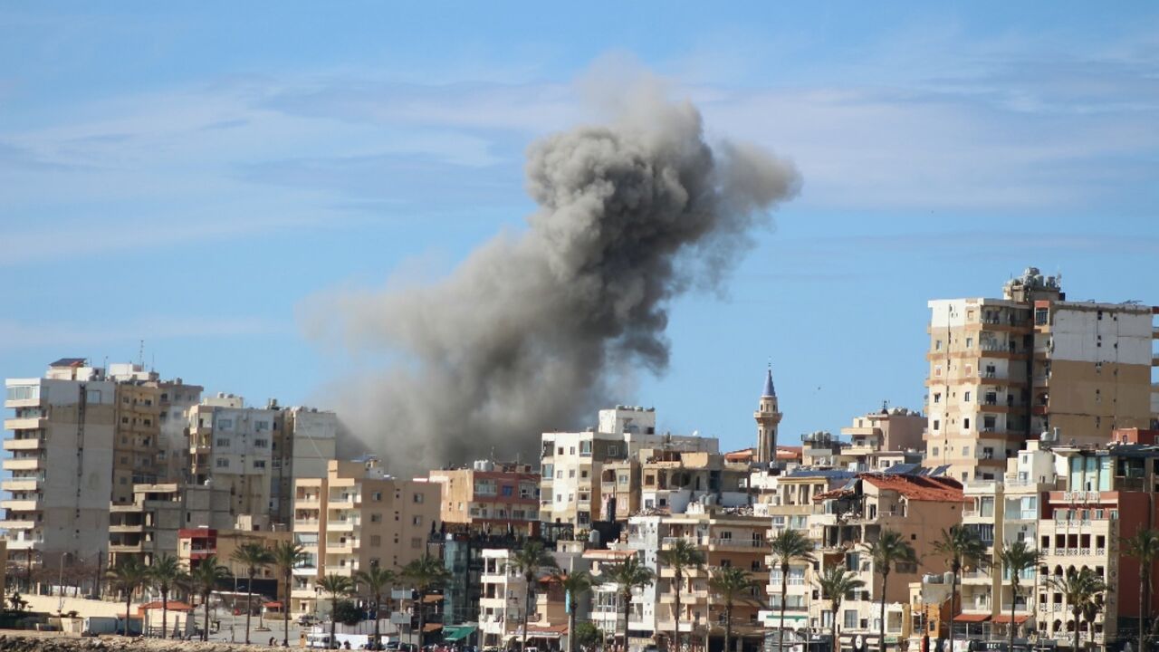 Smoke rises from the site of an Israeli airstrike that targeted the eastern outskirts of the southern Lebanese coastal city of Tyre