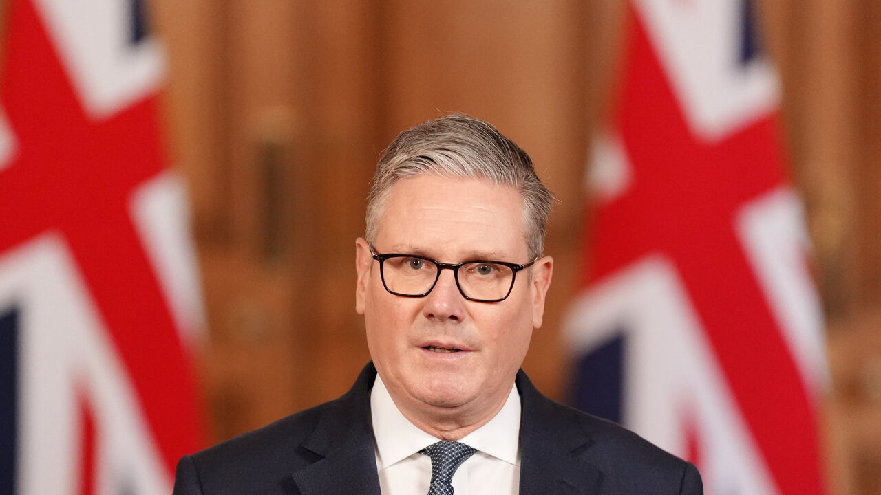 British Prime Minister Keir Starmer issues a statement at 10 Downing Street , after U.S. and Israeli forces attacked Iran in what the two countries described as a "pre-emptive" strike against a Tehran government intent on developing nuclear weapons, in London, Britain, February 28, 2026.    Jonathan Brady/Pool via REUTERS