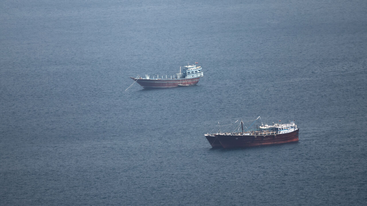 Boats in the Strait of Hormuz amid the U.S.-Israeli conflict with Iran, as seen from Musandam, Oman, March 2, 2026.REUTERS/Amr Alfiky