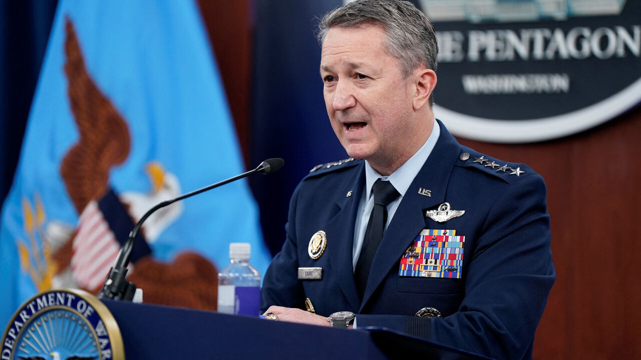 Chairman of the Joint Chiefs of Staff General Dan Caine holds a briefing amid the U.S.-Israeli conflict with Iran, at the Pentagon in Washington, D.C., U.S., March 2, 2026. REUTERS/Elizabeth Frantz