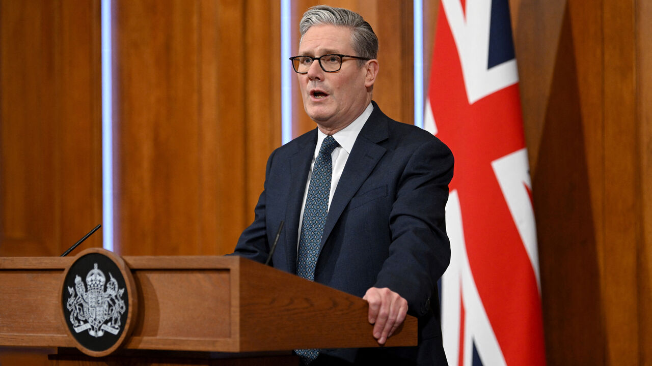 British Prime Minister Keir Starmer gives an update on the situation in the Middle East at Downing Street Briefing Room, in London, Britain, March 05, 2026. Jaimi Joy/Pool via REUTERS