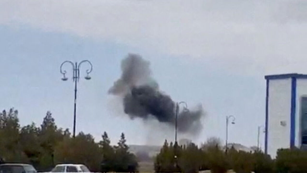 Smoke rises following a drone explosion at the airport of Nakhchivan, Azerbaijan, in this screengrab obtained from a social media video released March 5, 2026. Social Media/via REUTERS