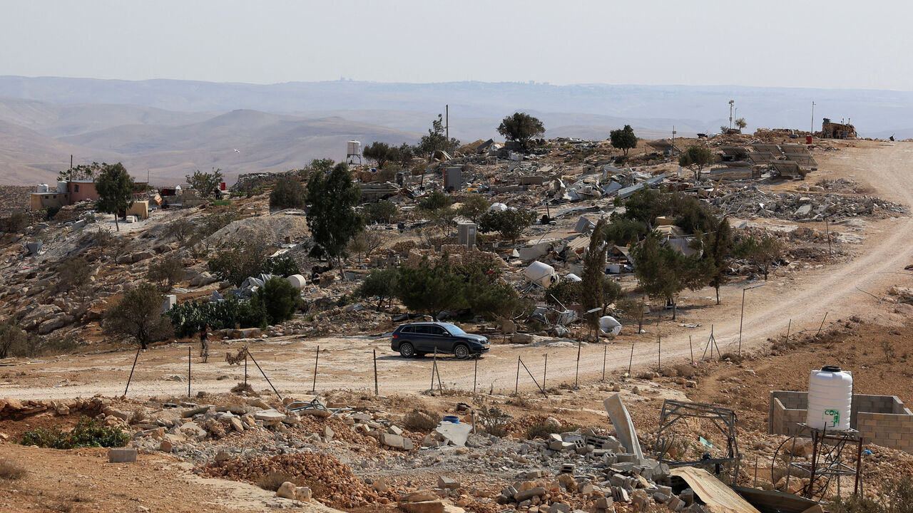 Demolished structures are seen in Khallit al-Dabe in Masafer Yatta near Hebron in the Israeli-occupied West Bank, November 4, 2025. REUTERS/Mussa Qawasma