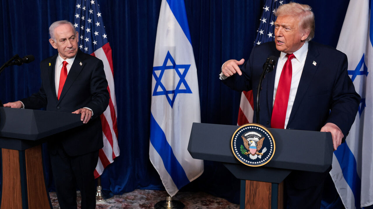 U.S. President Donald Trump and Israeli Prime Minister Benjamin Netanyahu hold a press conference after meeting at Trump’s Mar-a-Lago club in Palm Beach, Florida, U.S., December 29, 2025. REUTERS/Jonathan Ernst