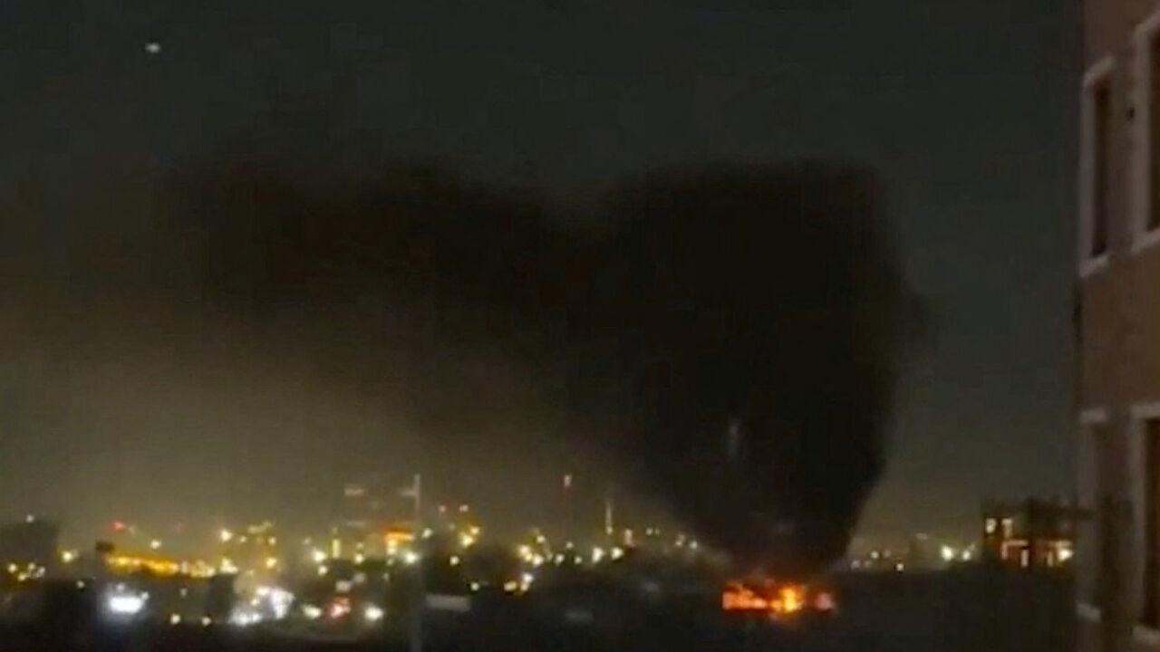 Smoke and flames rise following a drone attack on the UAE consulate in Erbil, Iraq in this screengrab obtained from social media March 9, 2026. SOCIAL MEDIA/via REUTERS