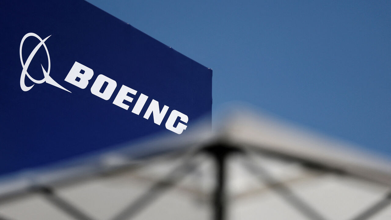 The logo of Boeing is seen at the 55th International Paris Airshow at Le Bourget Airport near Paris, France, June 20, 2025. REUTERS/Benoit Tessier/Pool