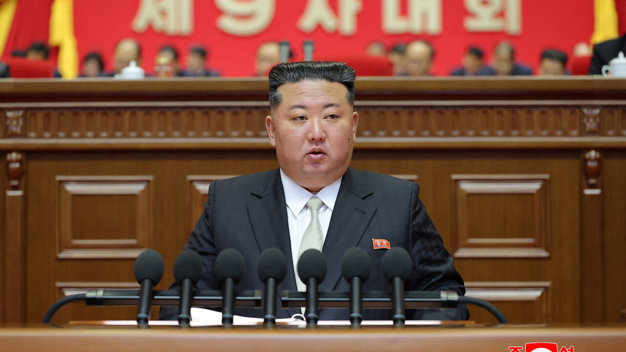 North Korean leader Kim Jong Un speaks during the fifth session of the Ninth Congress of the Workers' Party of Korea (WPK), in Pyongyang, North Korea, February 23, 2026, in this picture released February 24, 2026, by North Korea's official Korean Central News Agency. KCNA via REUTERS/File Photo