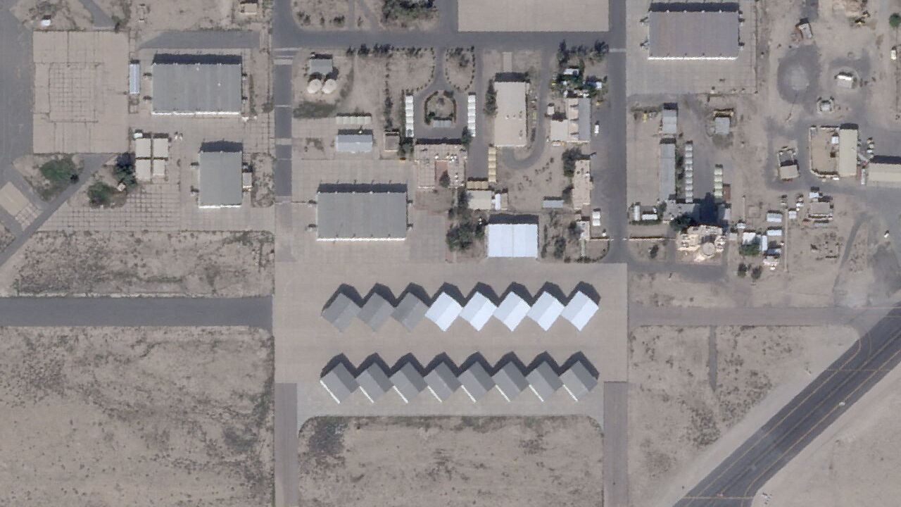 FILE PHOTO: A satellite view shows the Ali Al Salem Base near Al Jahra, Kuwait, February 22, 2026. 2026 Planet Labs PBC /Handout via REUTERS/File Photo