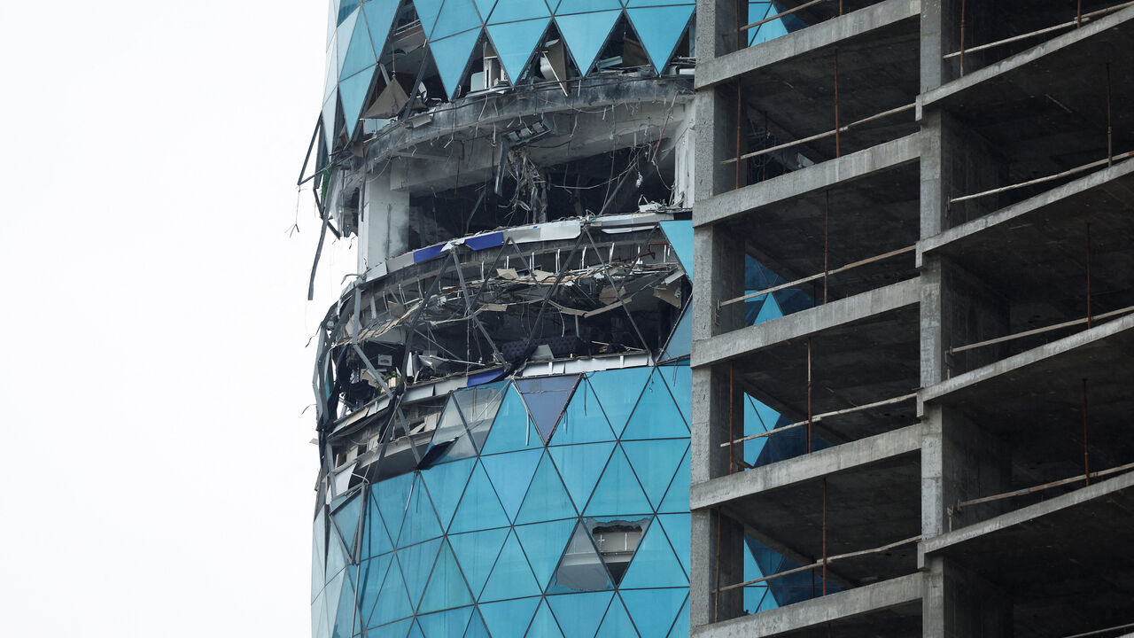 A building damaged in a reported Iranian drone strike, amid the U.S.-Israeli conflict with Iran, in Seef, Manama, Bahrain, March 10, 2026. REUTERS/Stringer