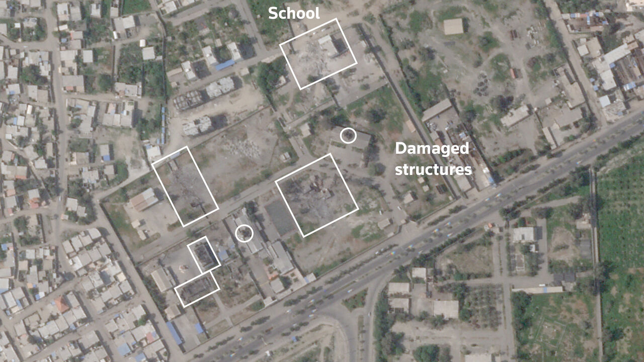 A satellite image, annotated by Reuters, shows the Shajareh Tayyebeh girls' school and other structures damaged after being struck, amid the U.S.-Israeli conflict with Iran, in Minab, Hormozgan Province, Iran March 4, 2026. 2026 Planet Labs PBC/Handout via REUTERS
