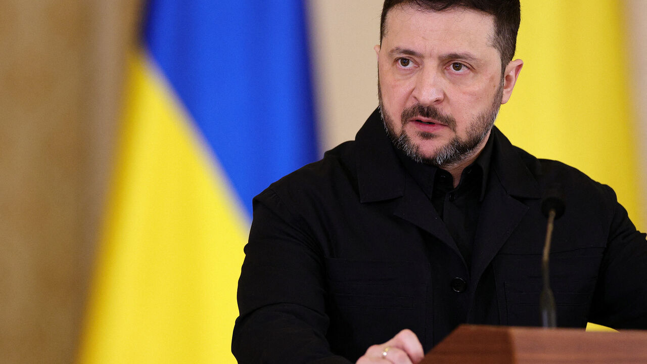 Ukrainian President Volodymyr Zelenskiy speaks during a press conference with Romanian President Nicusor Dan (not pictured), in Bucharest, Romania, March 12, 2026. Inquam Photos/Octav Ganea via REUTERS